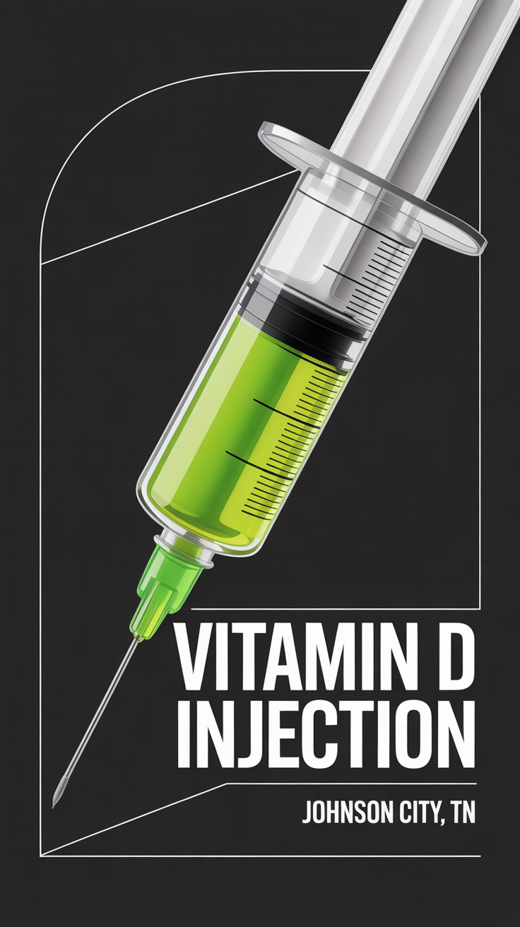 Vitamin D injection syringe with green serum at Peak Performance Wellness clinic in Johnson City, TN