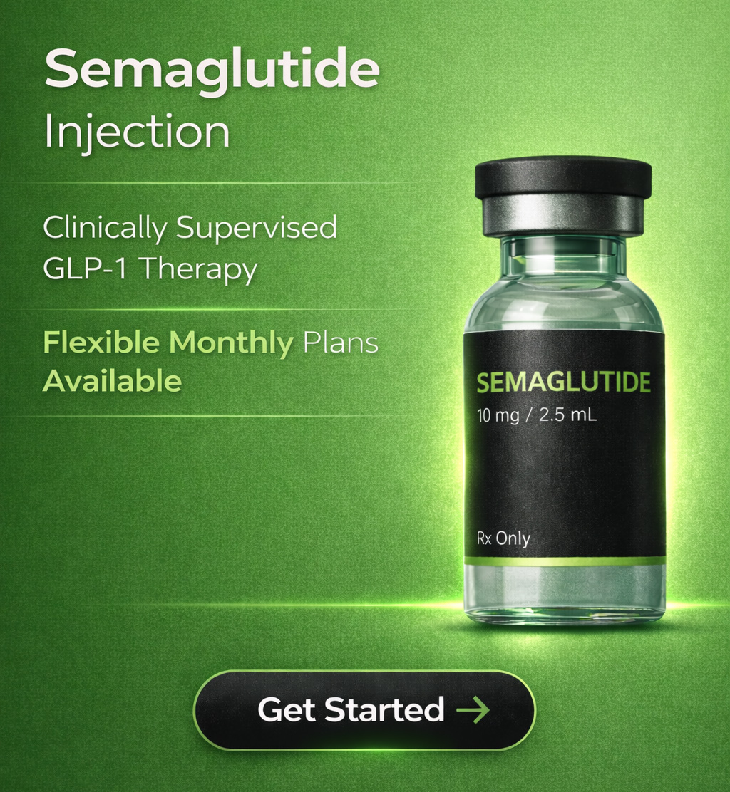 Semaglutide 10mg injection vial for clinically supervised GLP-1 weight loss therapy with flexible monthly plans available in Johnson City